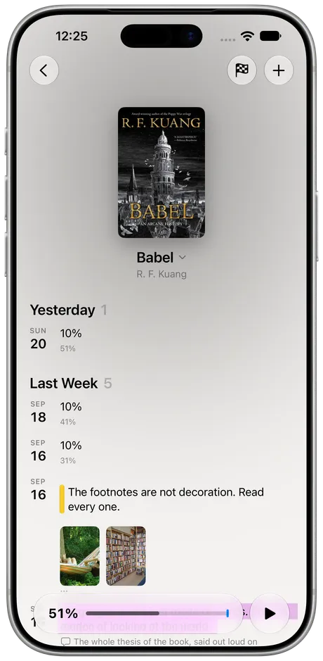 Excerpta on iPhone: One tap to log a session.