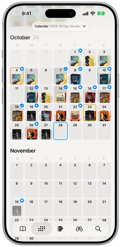 Excerpta on iPhone: the Calendar, each day a cover.