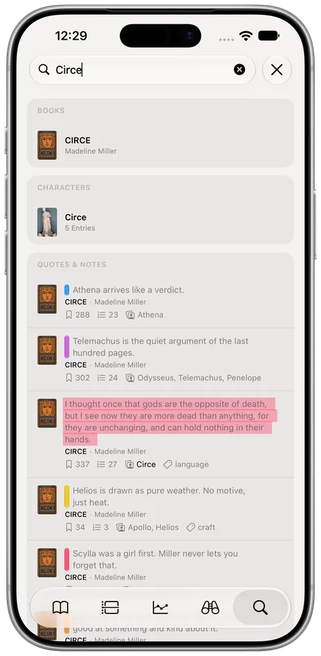 Excerpta on iPhone: Grouped by what matched.