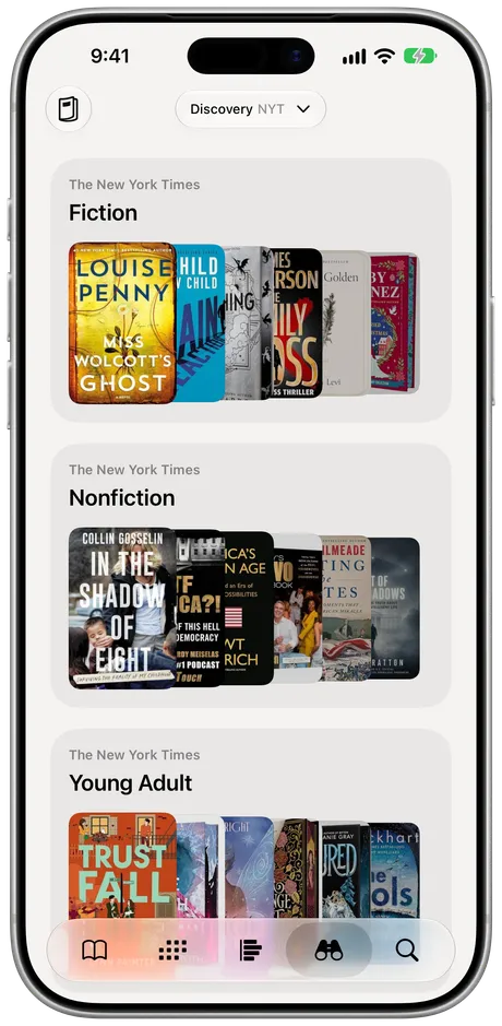 Excerpta on iPhone: Discovery, the NYT Bestsellers lists.
